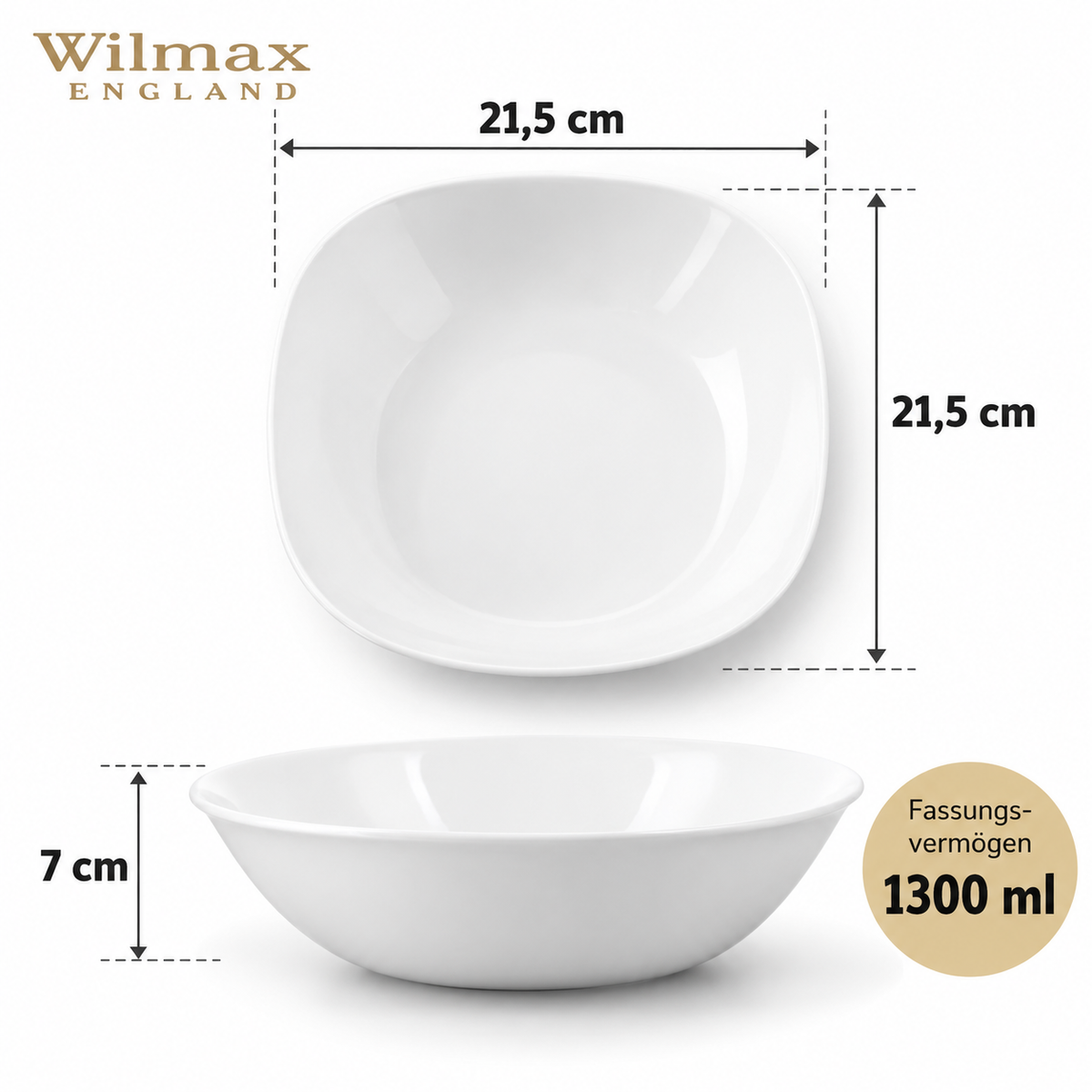 Wilmax Schale 1300 ml 21,5 × 21,5 cm 2er-Set Weiß aus Porzellan