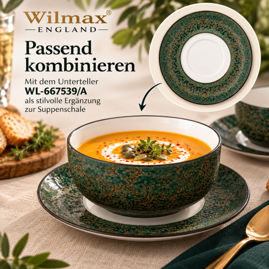 Wilmax Schale 400 ml 12,5 cm Grün aus Porzellan