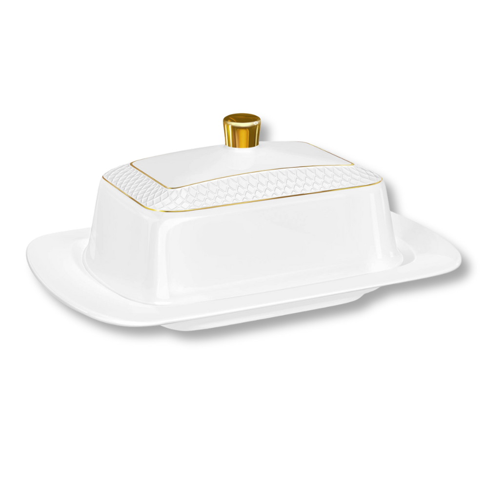 Wilmax Butterdose 18,5 × 12,5 × 7,5 cm Weiß mit Goldrand aus Porzellan