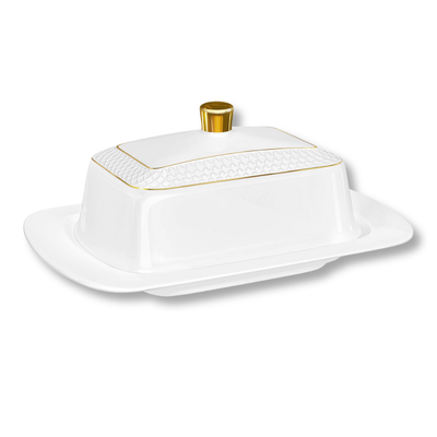 Wilmax Butterdose 18,5 × 12,5 × 7,5 cm Weiß mit Goldrand aus Porzellan