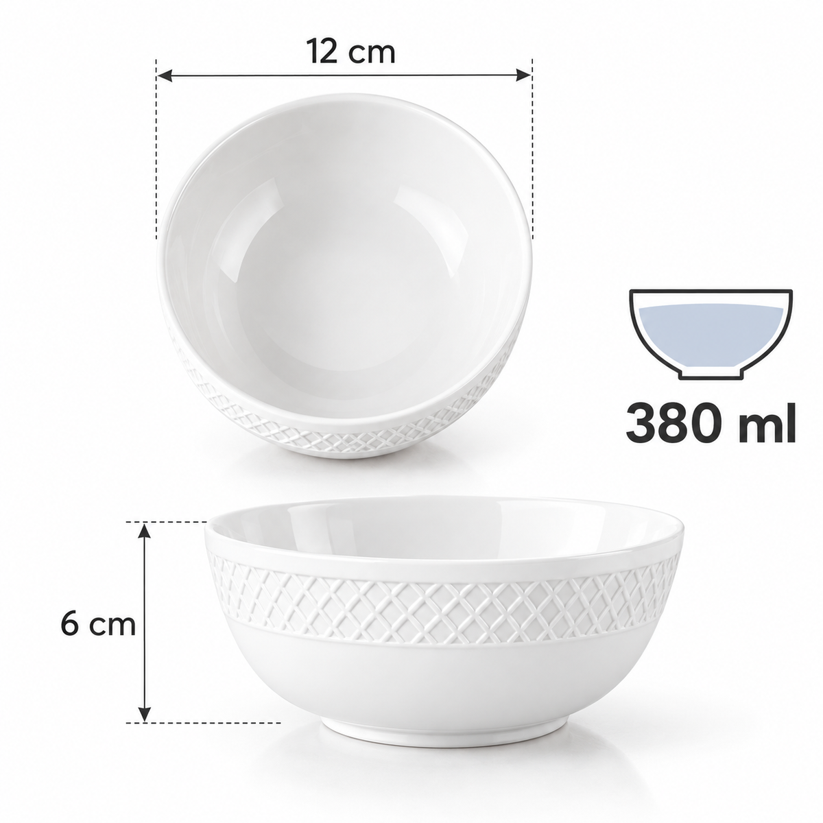 Wilmax Schale 12 cm 380 ml 2er-Set Weiß aus Porzellan