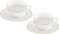 Wilmax Cappuccinotasse mit Untertasse 170 ml 2er-Set Weiß mit goldfarbenem Dekor aus Porzellan