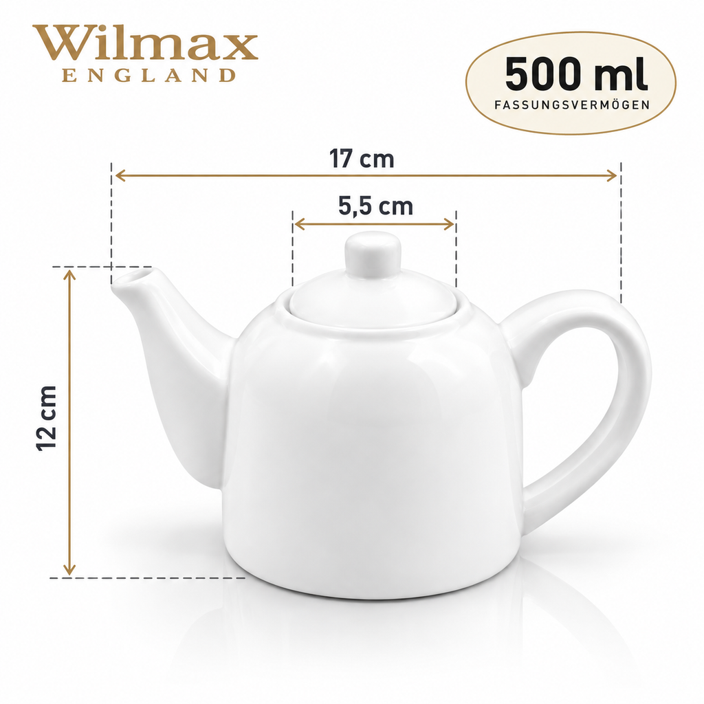 Wilmax Kaffee- und Teekanne mit integriertem Ausgusssieb 500 ml Weiß aus Porzellan