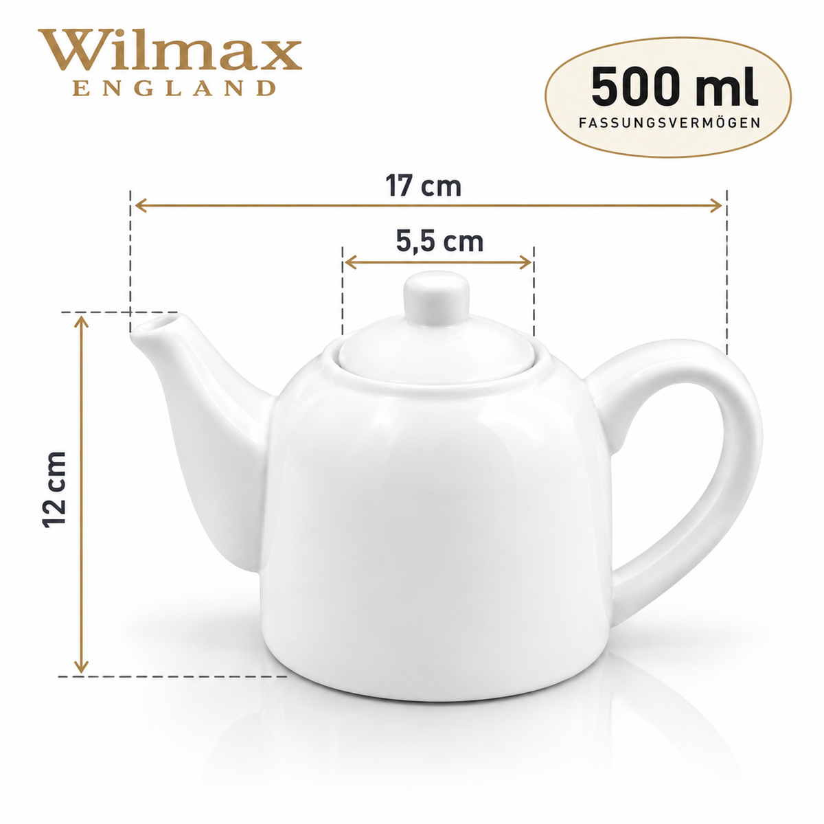 Wilmax Kaffee- und Teekanne mit integriertem Ausgusssieb 500 ml Weiß aus Porzellan