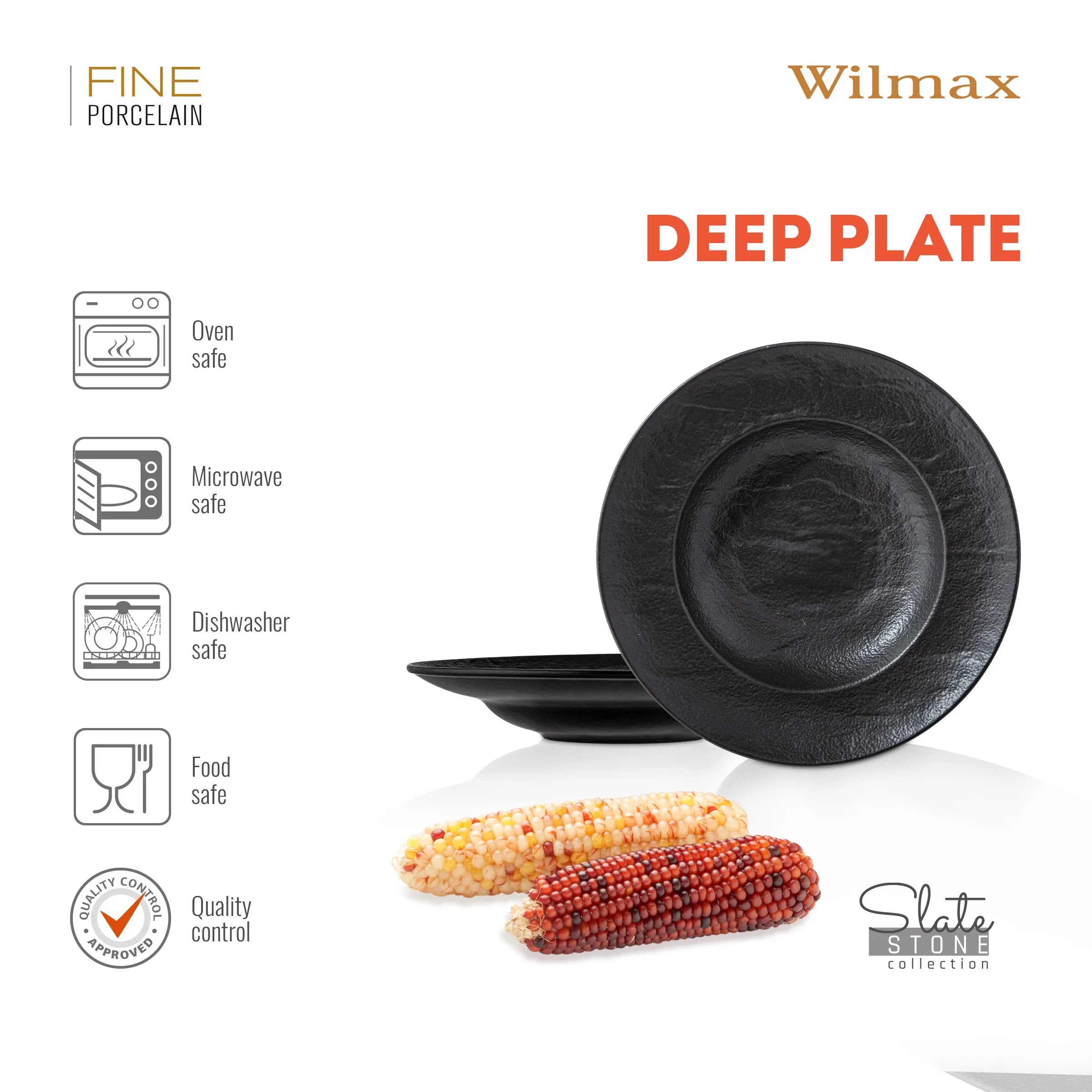 Wilmax Tiefer Teller 25,5 cm 350 ml Schwarz aus Porzellan