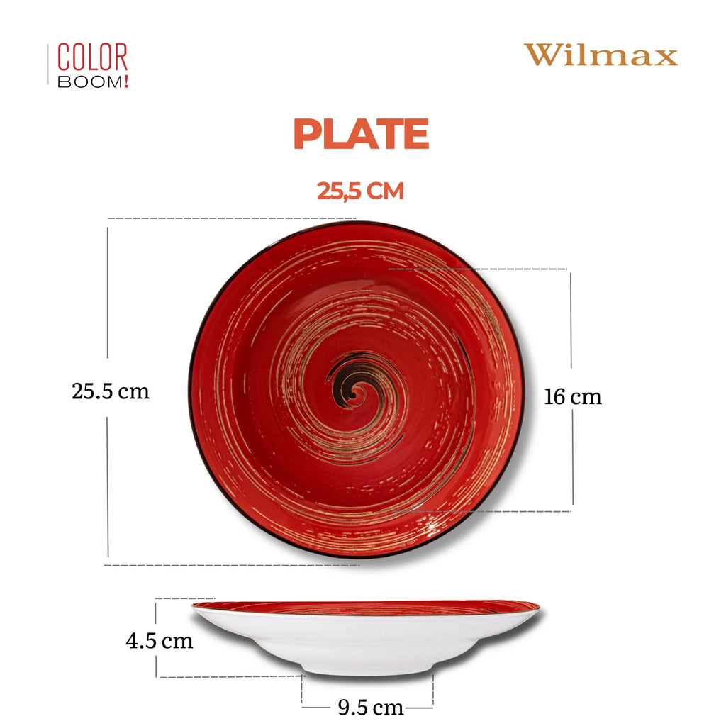 Wilmax Tiefer Teller 25,5 cm 350 ml Rot aus Porzellan