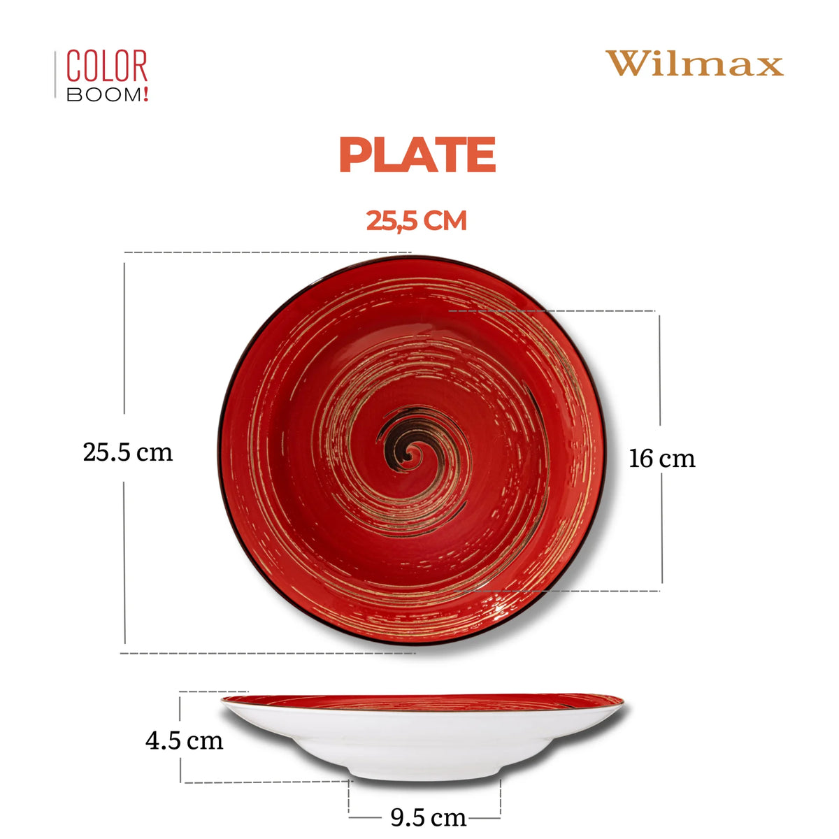 Wilmax Tiefer Teller 25,5 cm 350 ml Rot aus Porzellan