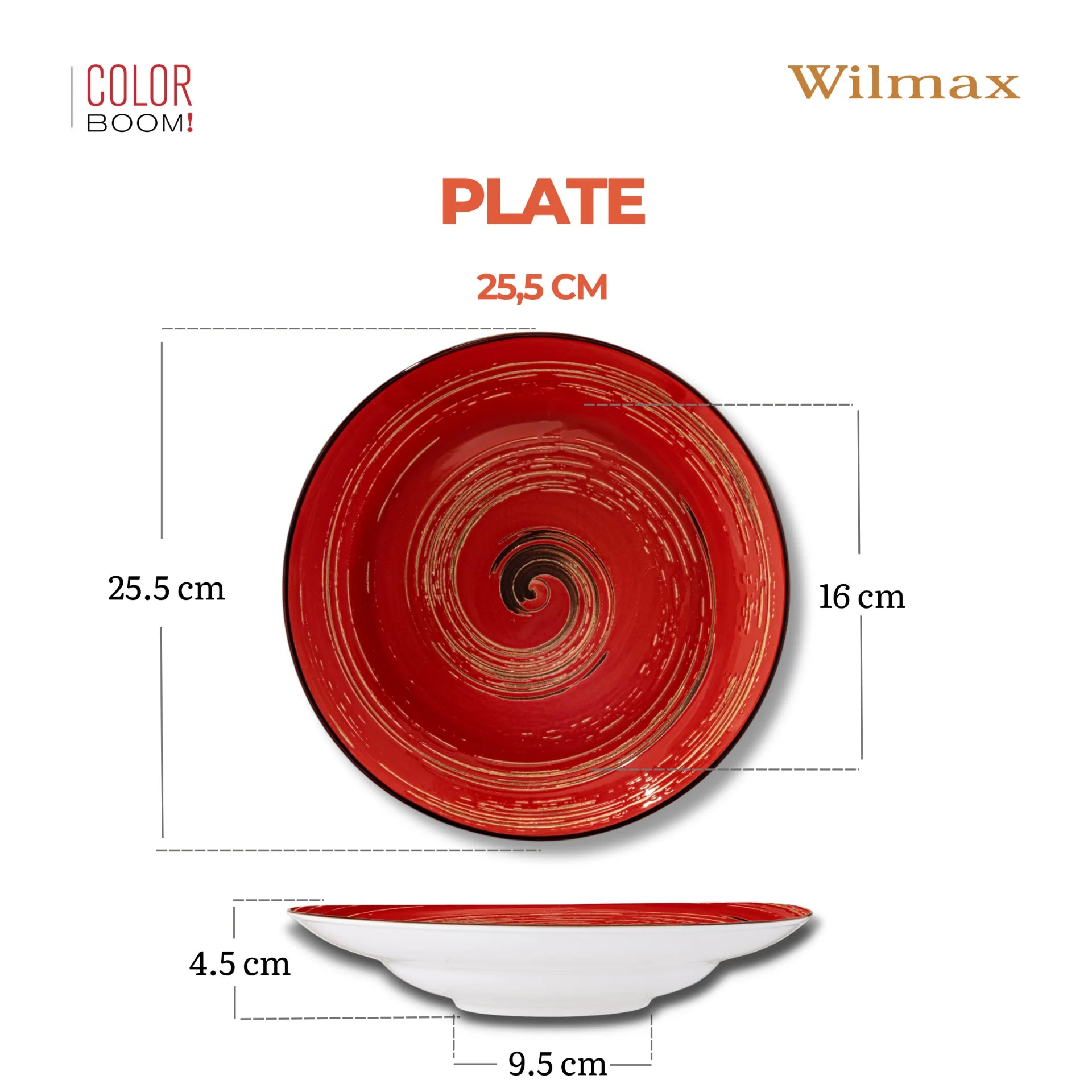 Wilmax Tiefer Teller 25,5 cm 350 ml Rot aus Porzellan