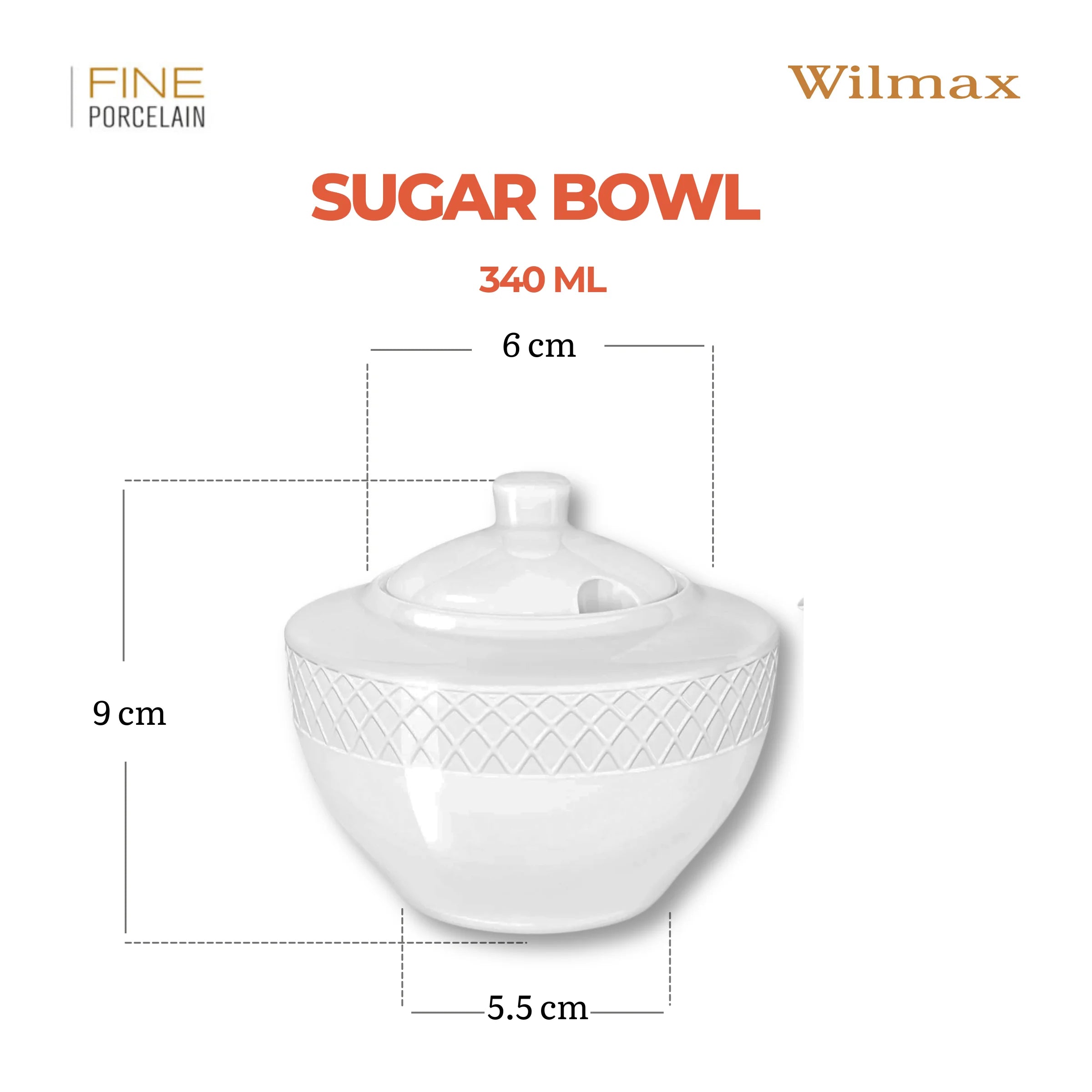 Wilmax Zuckerdose 340 ml Weiß aus Porzellan