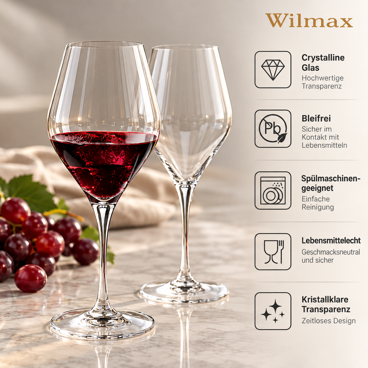 Wilmax Champagnerflöte 260 ml 2er-Set Transparent aus Wilmax Crystalline-Serie
