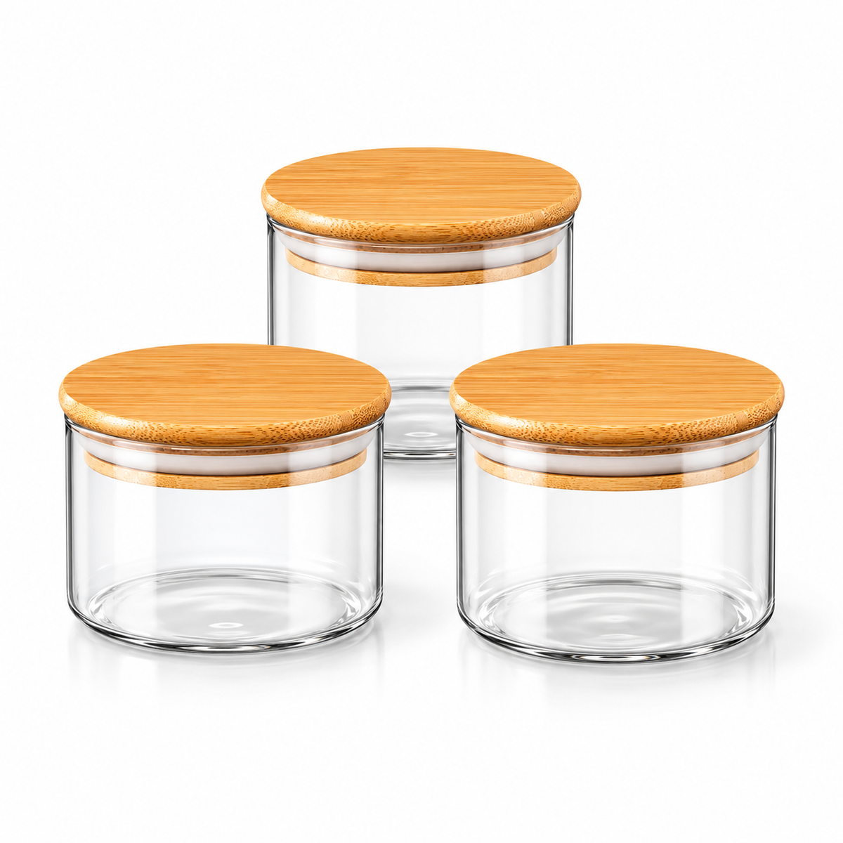 Wilmax Vorratsglas 400 ml mit Bambusdeckel 3er-Set Transparent