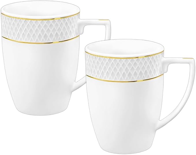Wilmax Tasse 450 ml 2er-Set Weiß mit goldfarbenem Dekor aus Porzellan