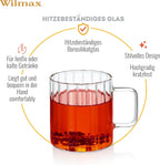Wilmax Hitzebeständiger Glasbecher mit Henkel 200 ml 6er-Set aus Glas