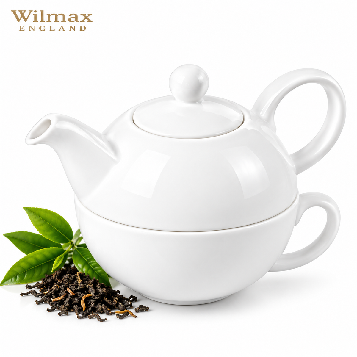 Wilmax Teekannen- und Tassen-Set 375 ml / 240 ml Weiß aus Porzellan
