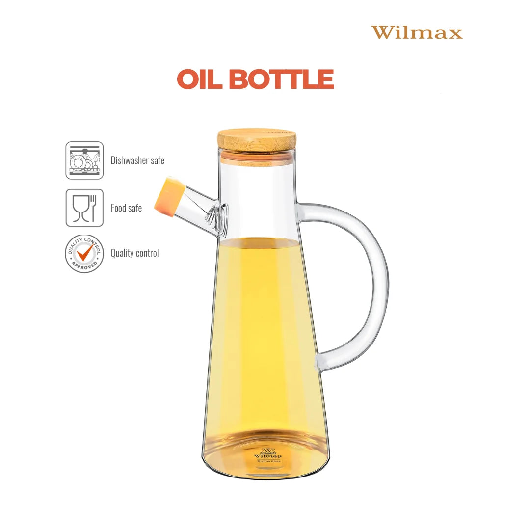 Wilmax Ölflasche 500 ml mit Bambusdeckel Transparent aus Glas