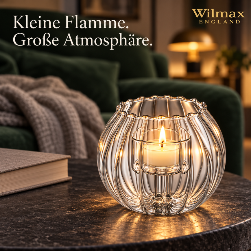 Wilmax Teelichthalter für 1 Teelicht 12 × 10 cm Transparent aus Glas