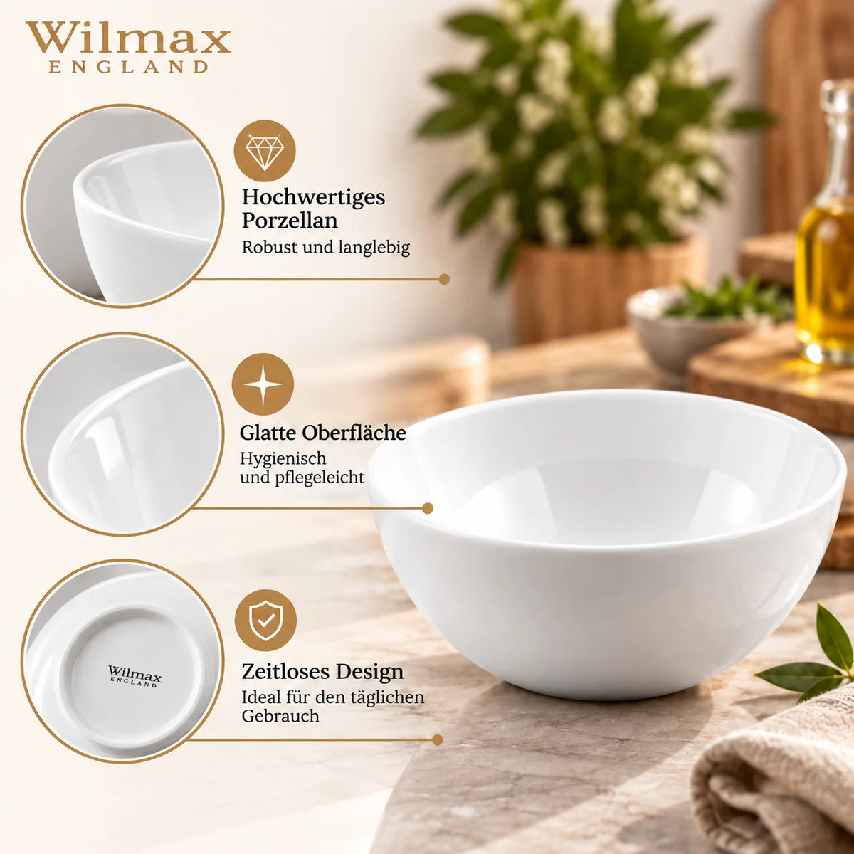 Wilmax Schale 11 cm 300 ml 4er-Set Weiß aus Porzellan