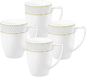 Wilmax Becher 320 ml 4er-Set Weiß mit goldfarbenem Dekor aus Porzellan