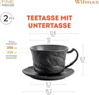 Wilmax Tasse mit Untertasse 250 ml 2er-Set Schwarz aus Porzellan
