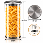 Wilmax Vorratsglas 2000 ml mit Edelstahldeckel 2er-Set Transparent