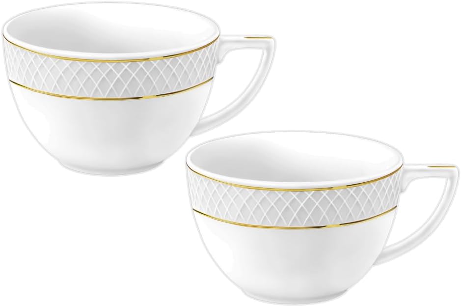 Wilmax Becher 500 ml 2er-Set Weiß mit goldfarbenem Dekor aus Porzellan