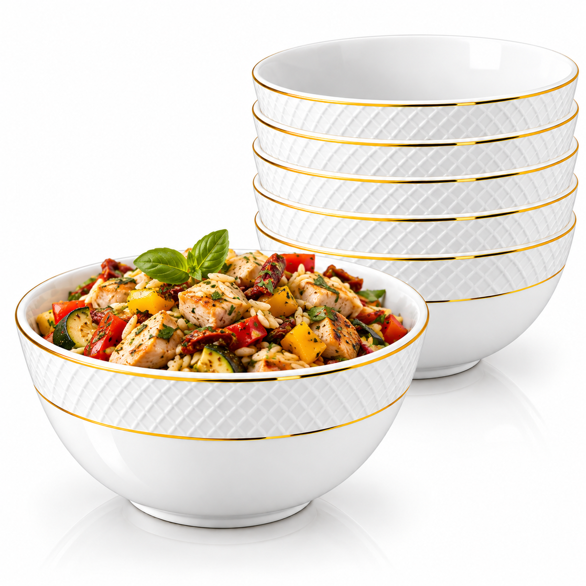 Wilmax Schale 930 ml 16 cm 6er-Set Weiß mit Goldrand aus Porzellan