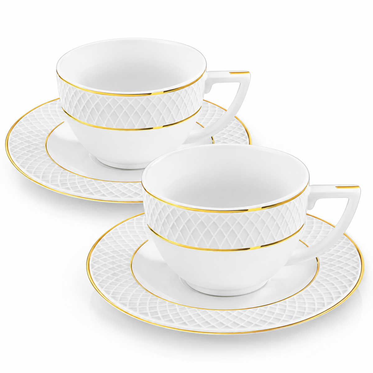 Wilmax Cappuccinotasse mit Untertasse 170 ml 2er-Set Weiß mit goldfarbenem Dekor aus Porzellan