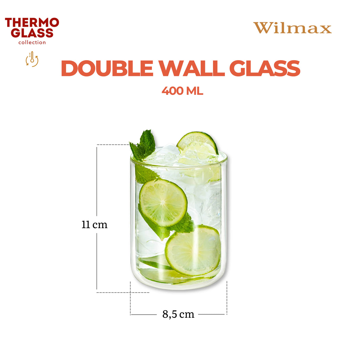 Wilmax Doppelwandiges Thermoglas 400 ml Transparent