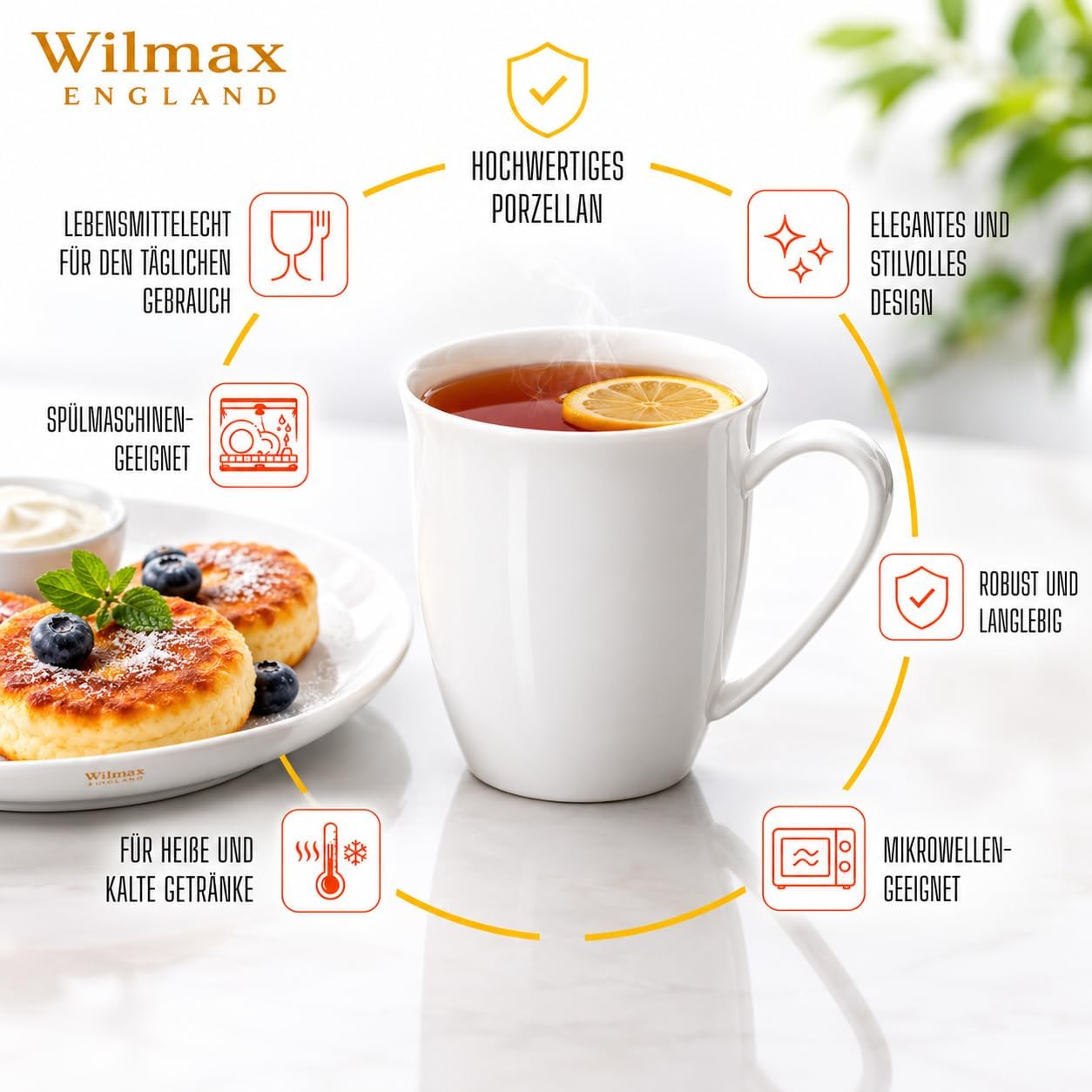 Wilmax Tasse 380 ml 2er-Set Weiß aus Porzellan