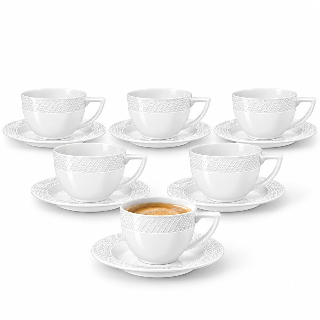 Wilmax Tasse mit Untertasse 240 ml 6er-Set Weiß aus Porzellan