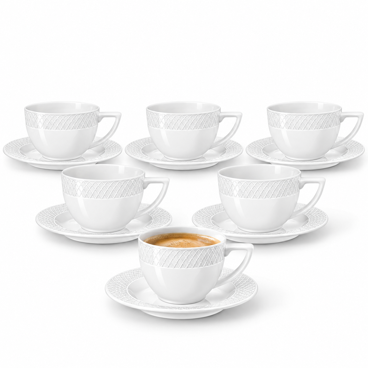 Wilmax Tasse mit Untertasse 240 ml 6er-Set Weiß aus Porzellan