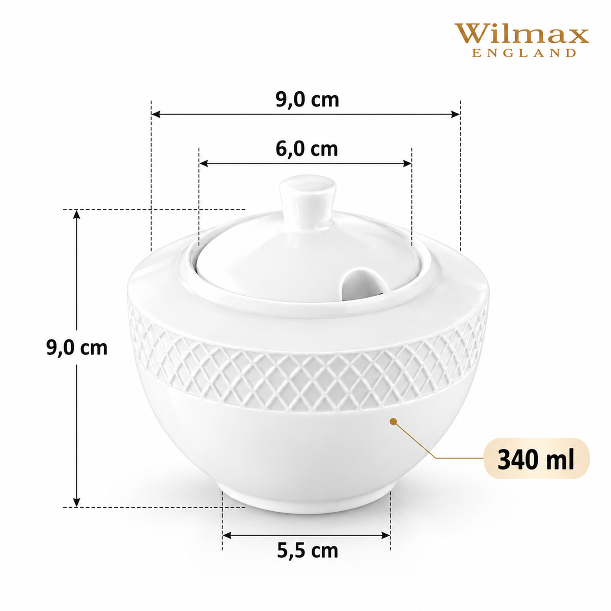 Wilmax Zuckerdose 340 ml Weiß aus Porzellan