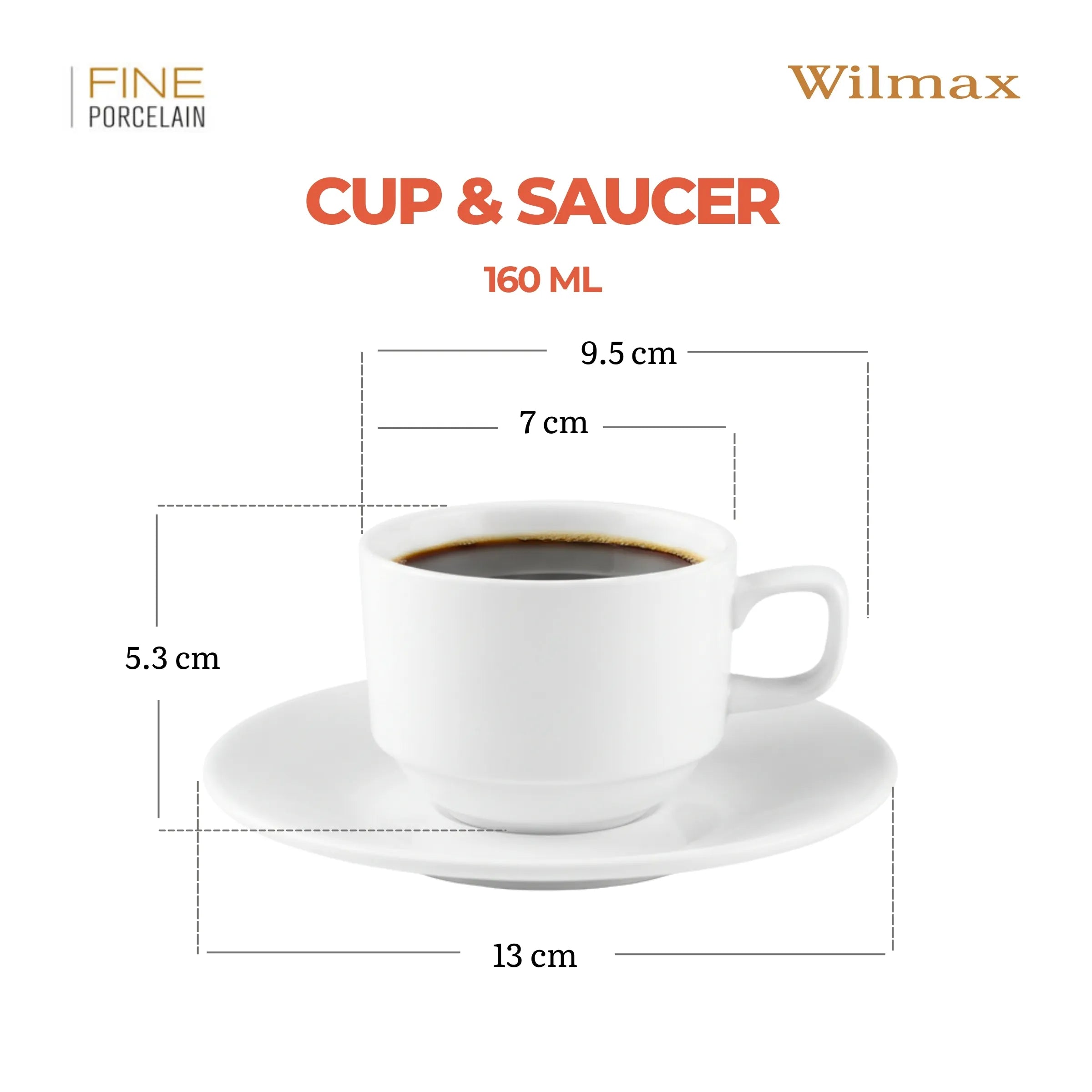 Wilmax Kaffeetasse mit Untertasse 140 ml Weiß aus Porzellan