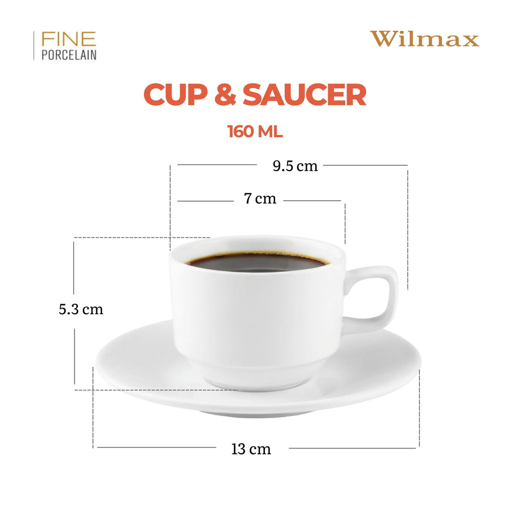 Wilmax Kaffeetasse mit Untertasse 140 ml Weiß aus Porzellan