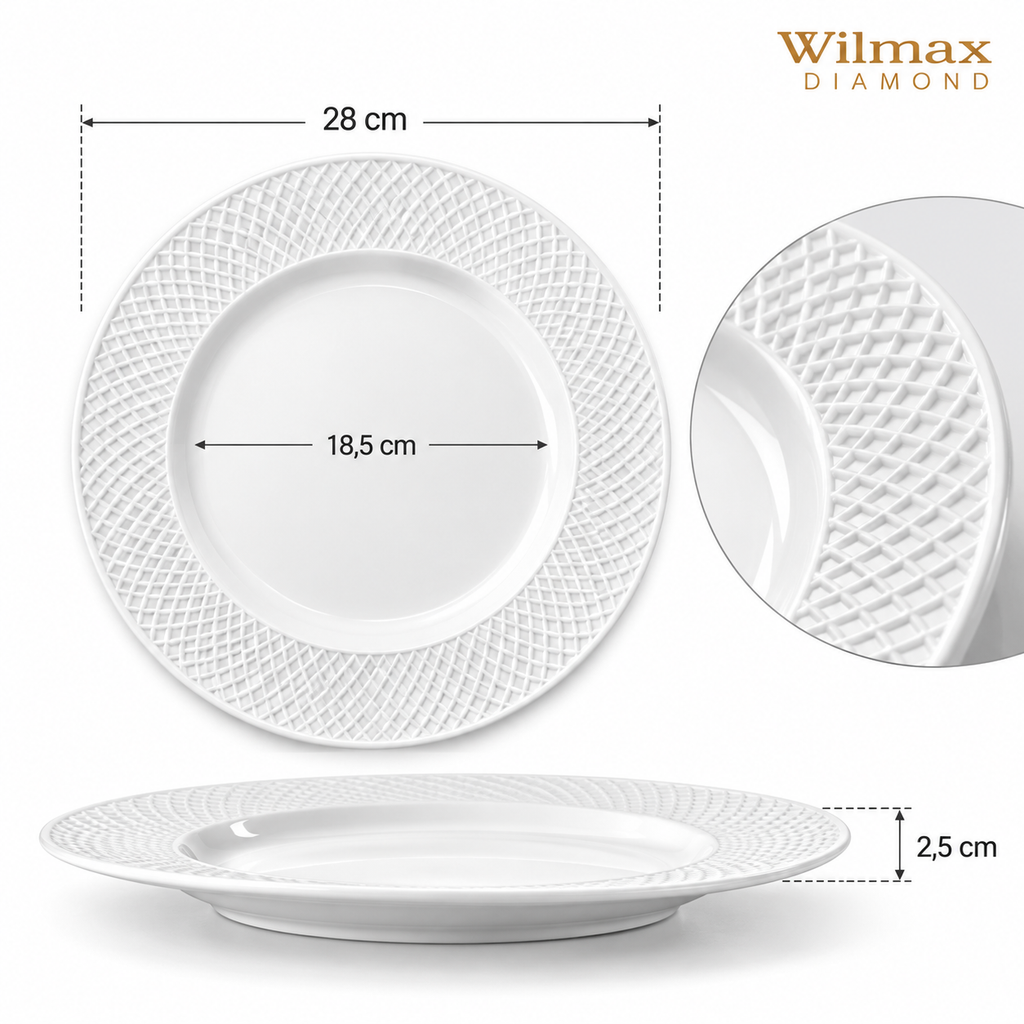 Wilmax Teller 28 cm 2er-Set Weiß aus Porzellan