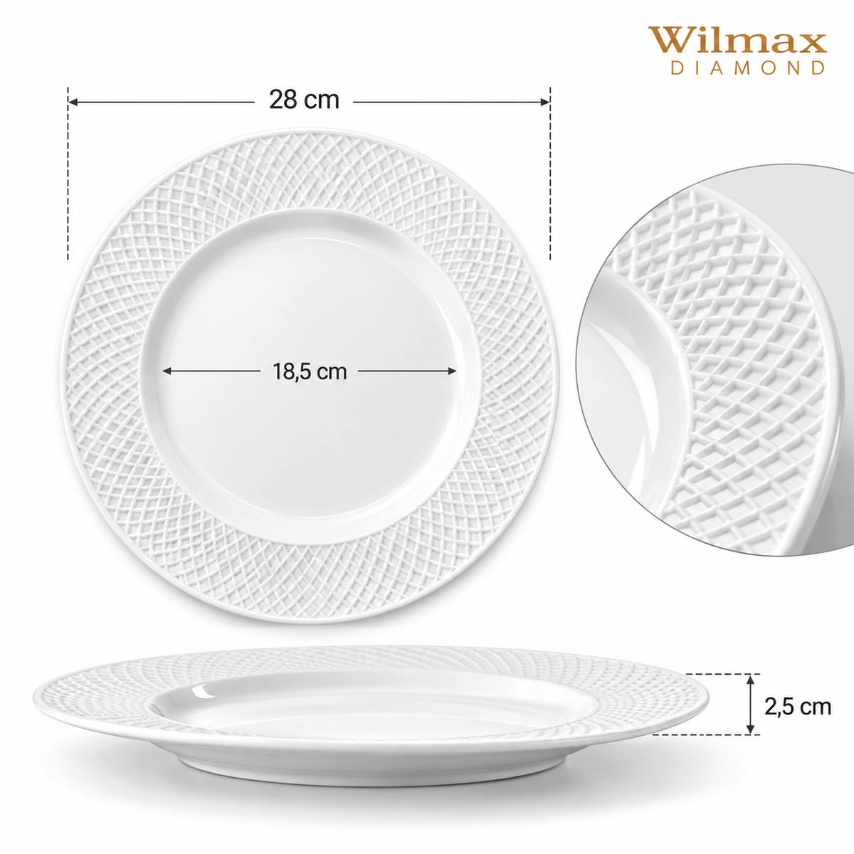 Wilmax Teller 28 cm 2er-Set Weiß aus Porzellan