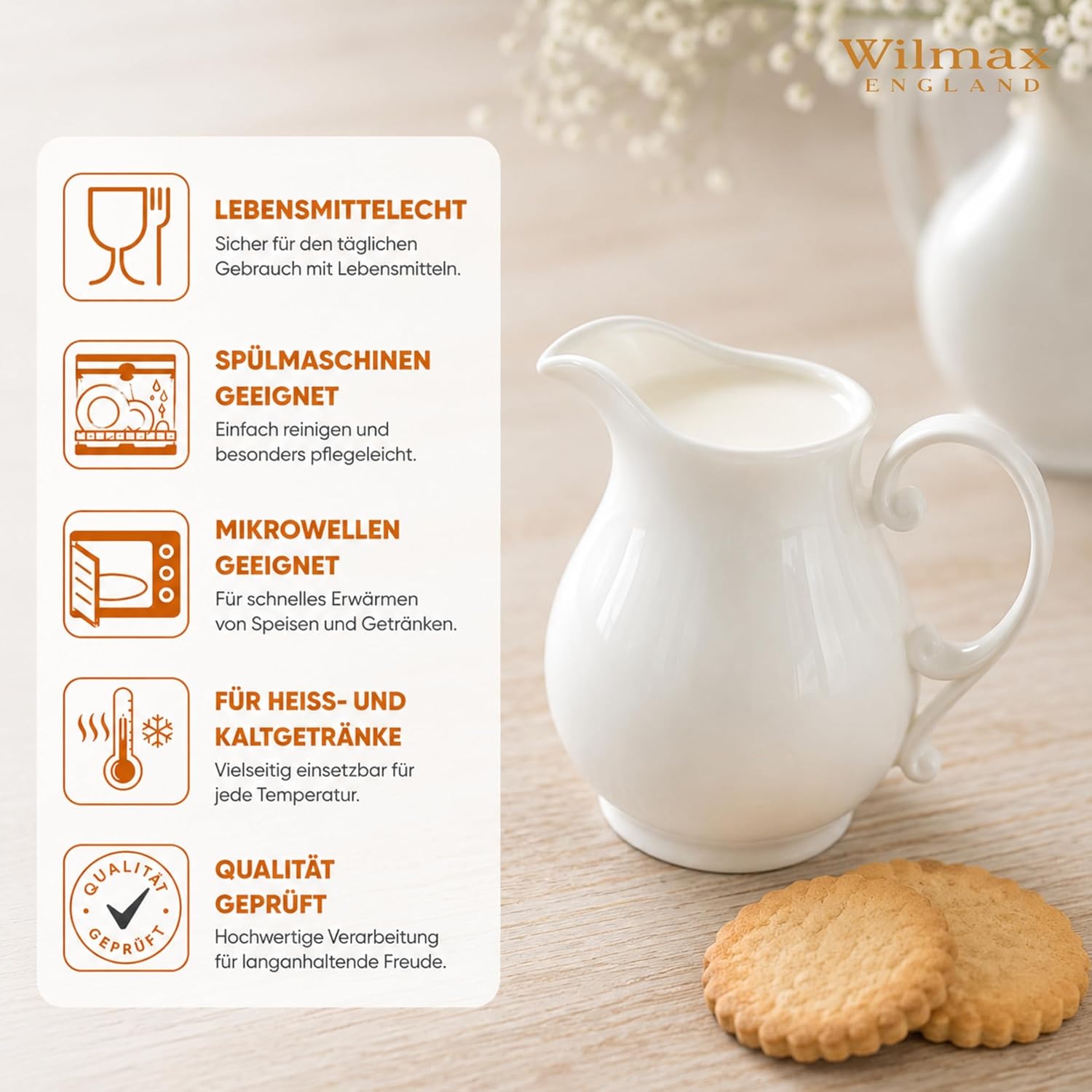 Wilmax Krug 830 ml Weiß aus Porzellan