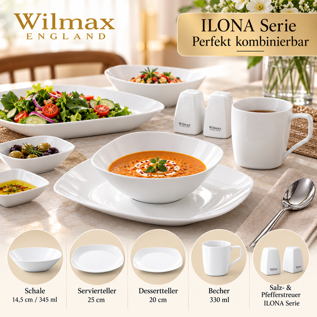 Wilmax Schale 345 ml 14,5 × 14,5 cm 6er-Set Weiß aus Porzellan