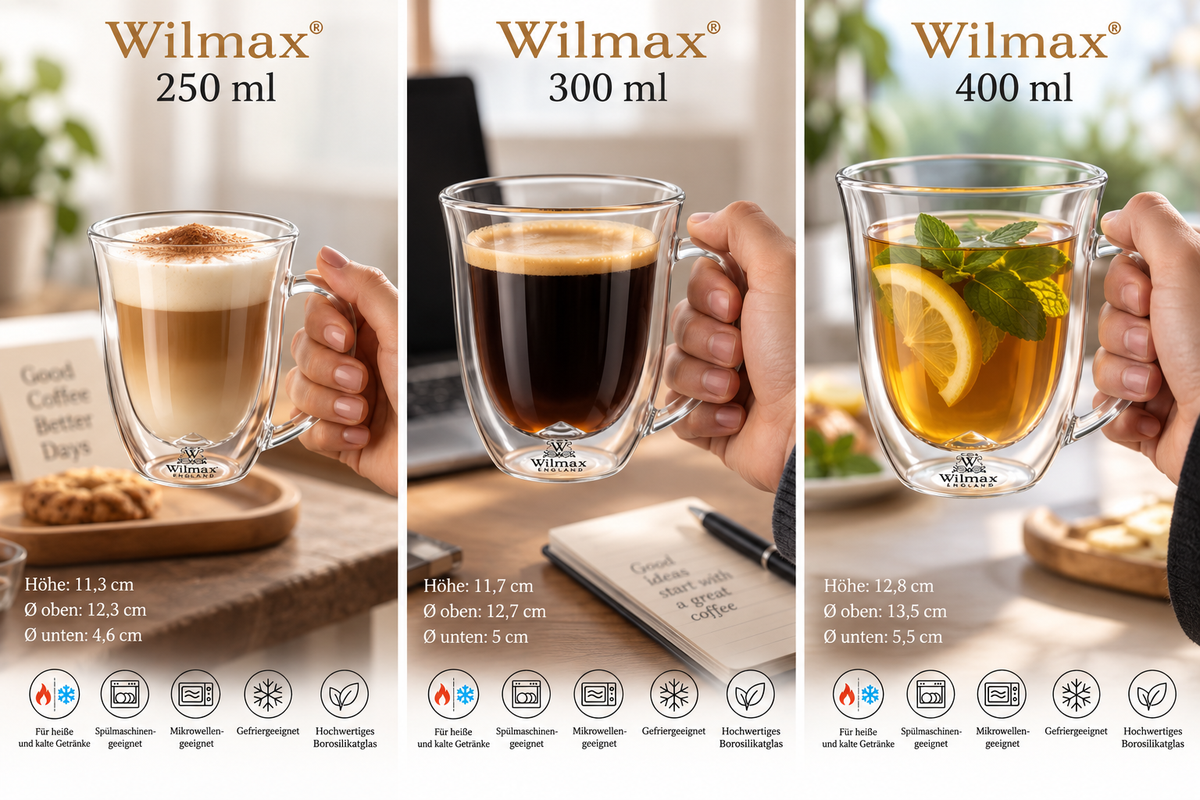 Wilmax Doppelwandiger Becher 400 ml Transparent aus Glas
