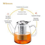 Wilmax Teekanne 1450 ml mit Edelstahlfilter Transparent aus Thermoglas