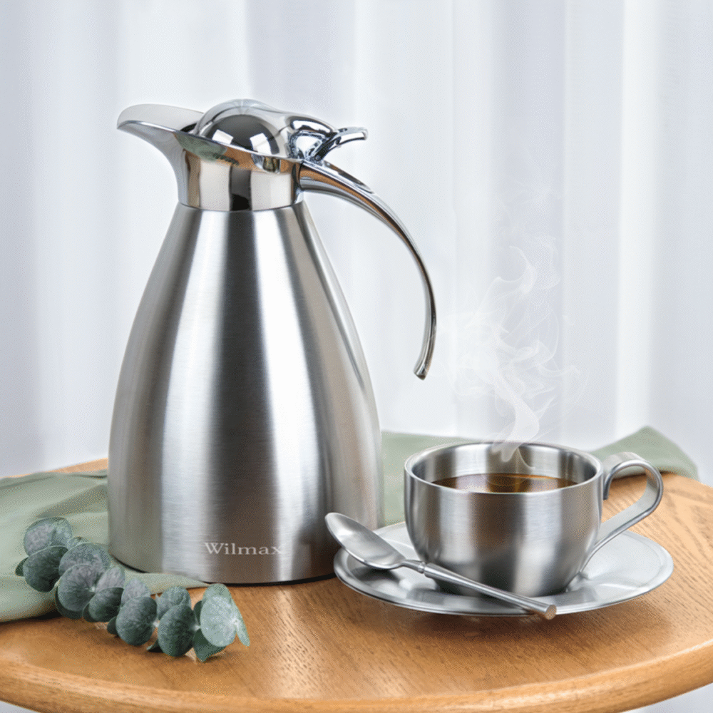Wilmax Isolierkanne 1000 ml Silber aus Edelstahl