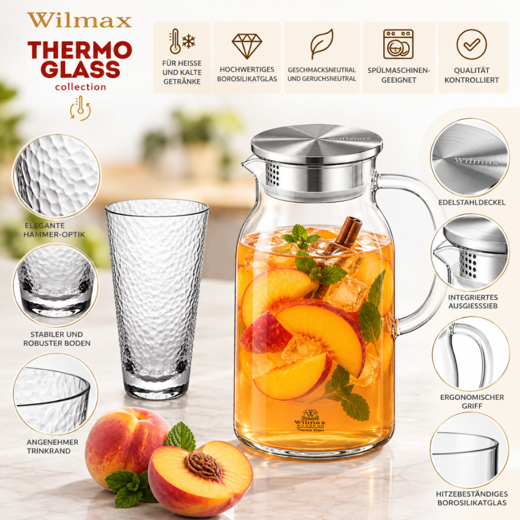 Wilmax Gehämmertes Trinkglas 450 ml 6er-Set Transparent aus Borosilikatglas