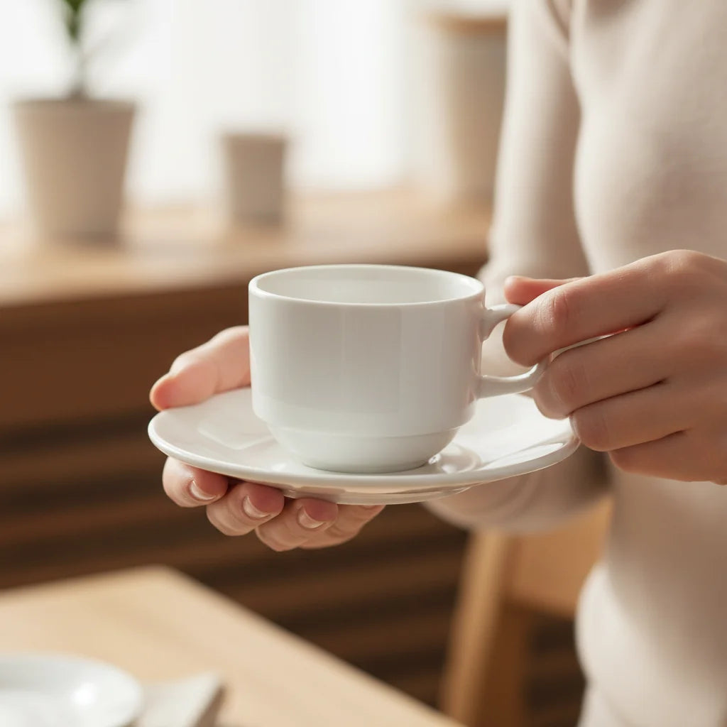 Wilmax Kaffeetasse mit Untertasse 140 ml Weiß aus Porzellan