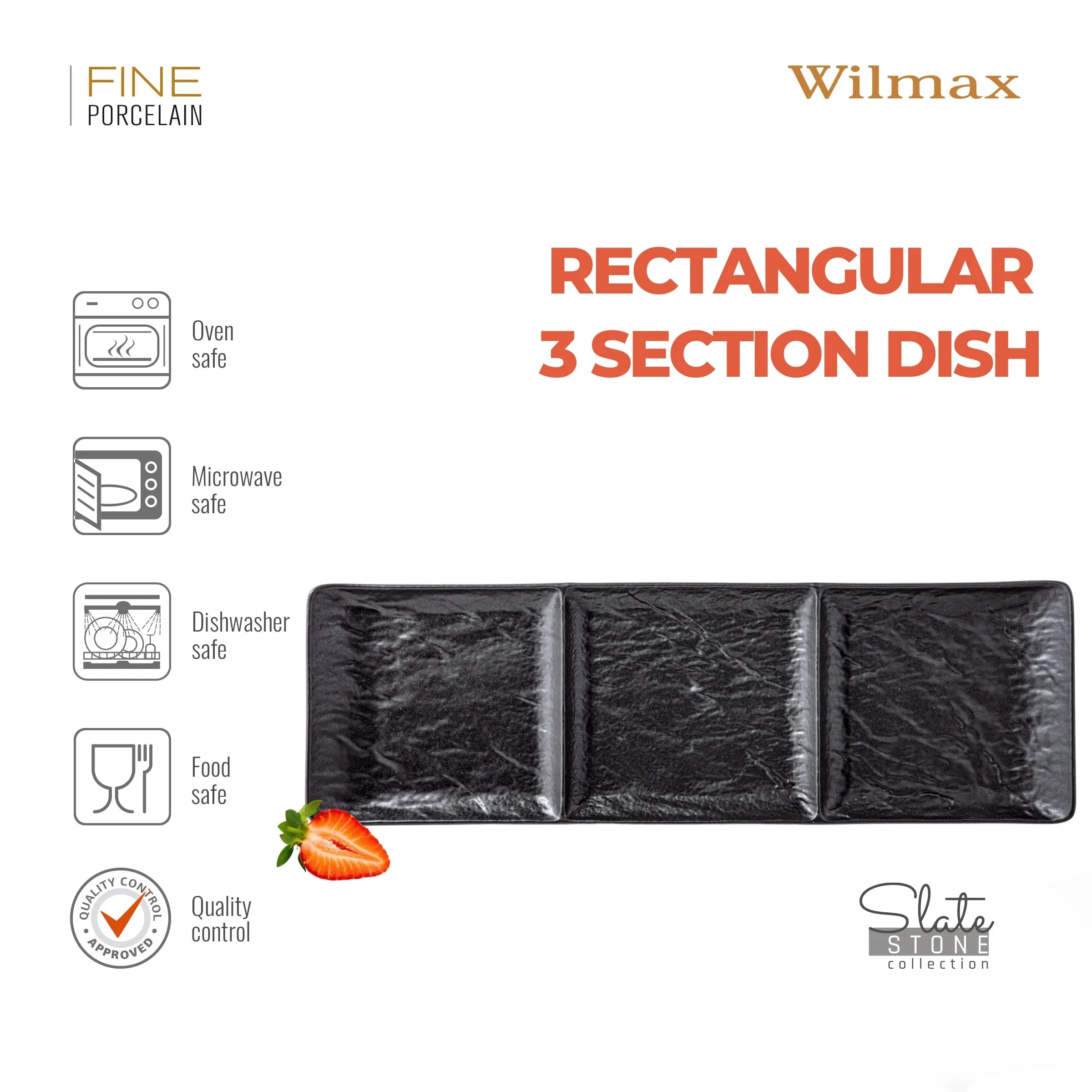 Wilmax Rechteckige Teller 40,5 × 13 cm Schwarz aus Porzellan