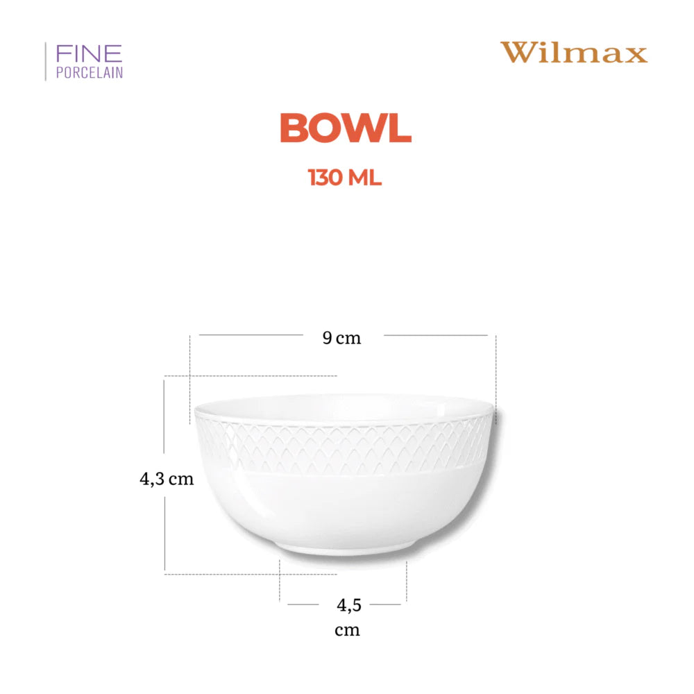 Wilmax Schale 12 cm 380 ml 2er-Set Weiß aus Porzellan