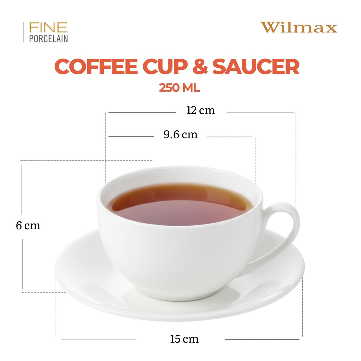 Wilmax Tasse mit Untertasse 250 ml Weiß aus Porzellan