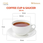 Wilmax Tasse mit Untertassen 250 ml 6er-Set Weiß aus Porzellan