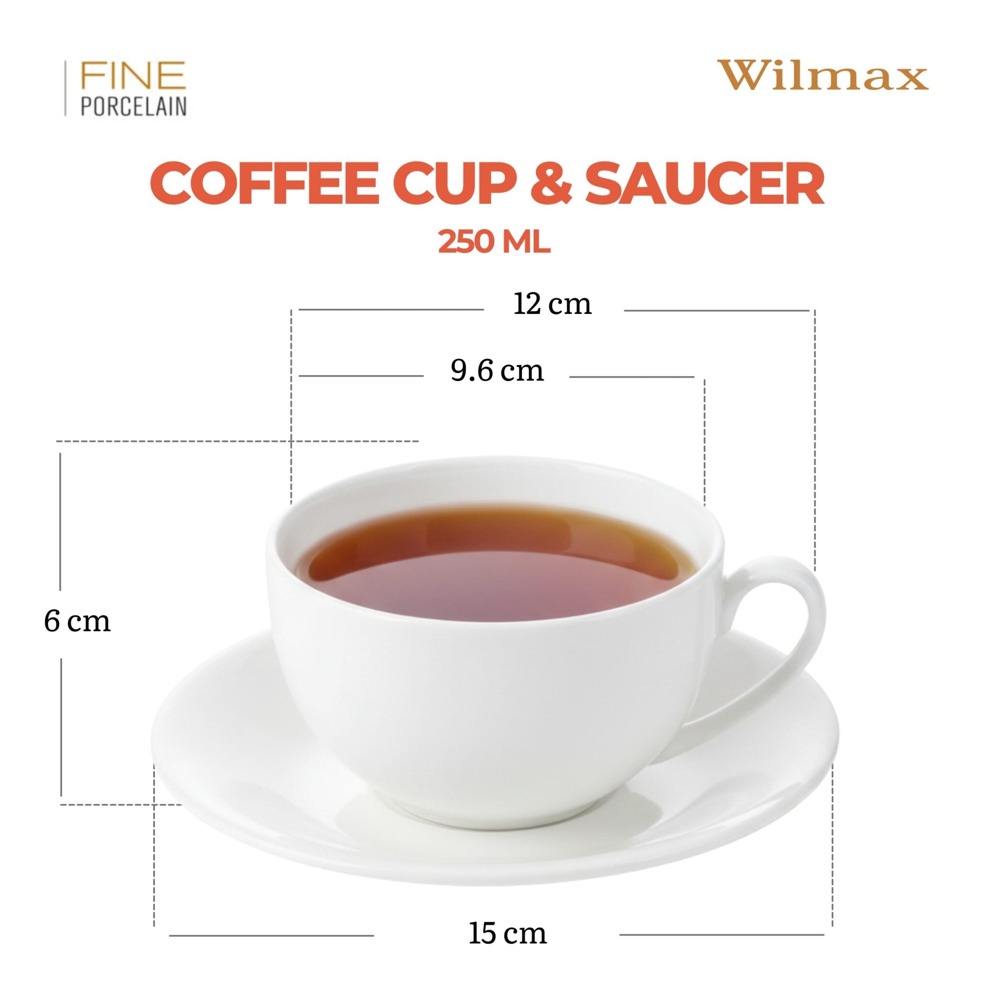 Wilmax Tasse mit Untertasse 250 ml Weiß aus Porzellan