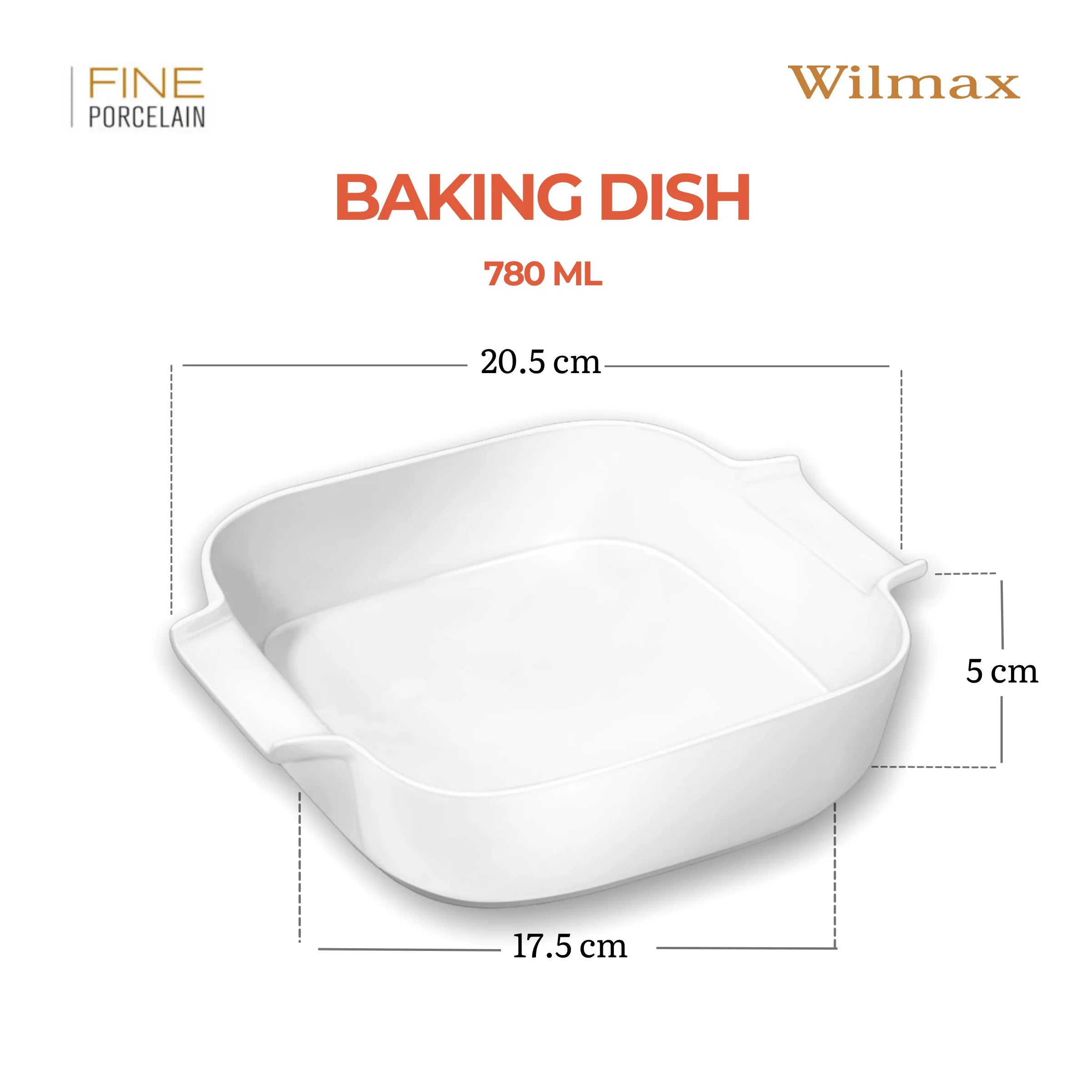 Wilmax Auflaufform mit Griffen 780 ml Weiß aus Porzellan