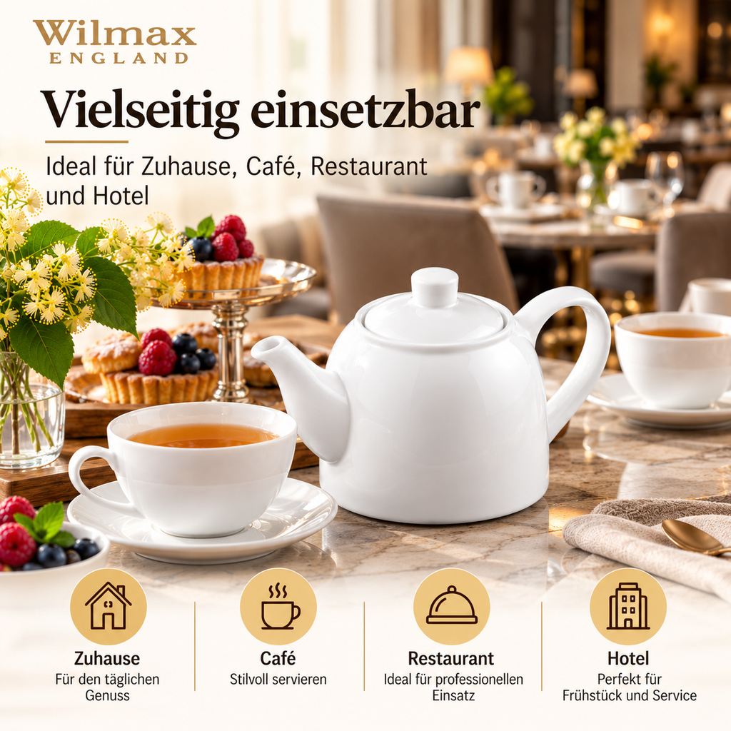 Wilmax Kaffee- und Teekanne mit integriertem Ausgusssieb 900 ml Weiß aus Porzellan